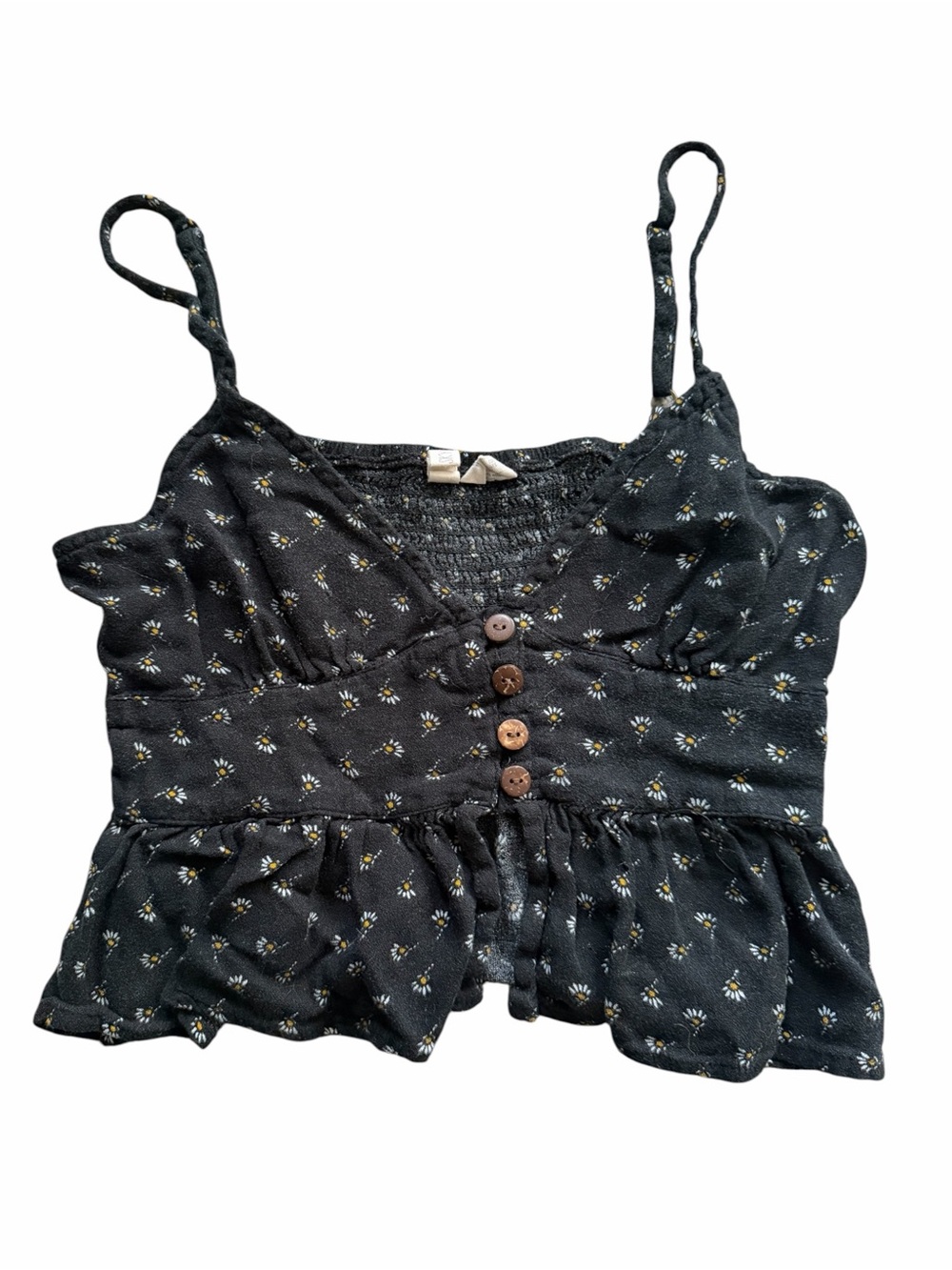 Sky and Sparrow XS Black Daisy Floral Smocked Peplum Cami Top